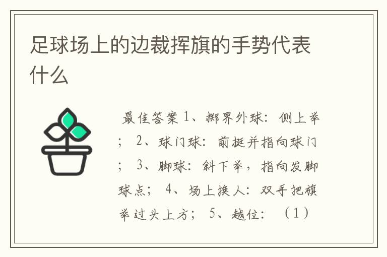 足球场上的边裁挥旗的手势代表什么