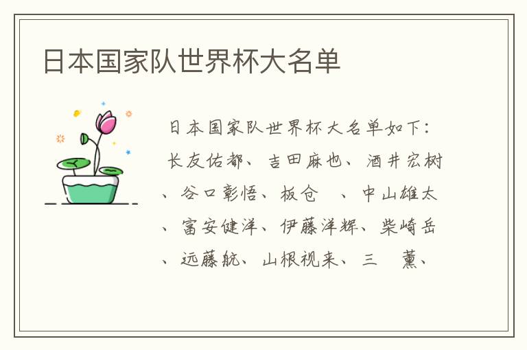 日本国家队世界杯大名单