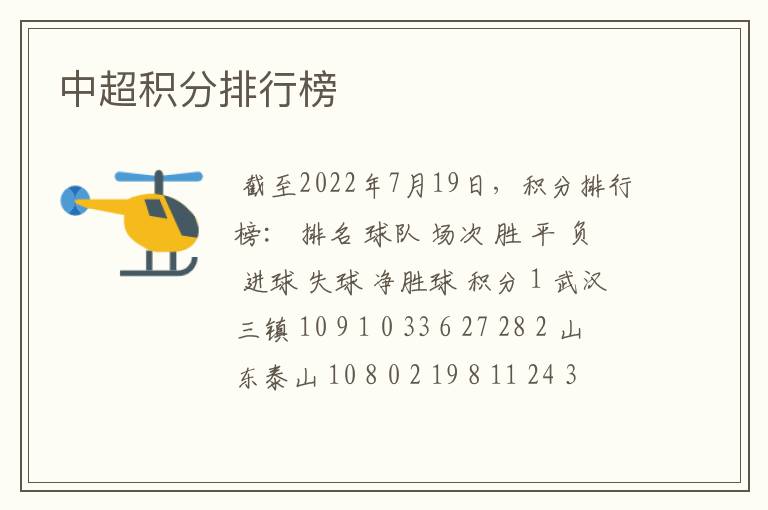 中超积分排行榜