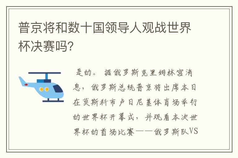 普京将和数十国领导人观战世界杯决赛吗?