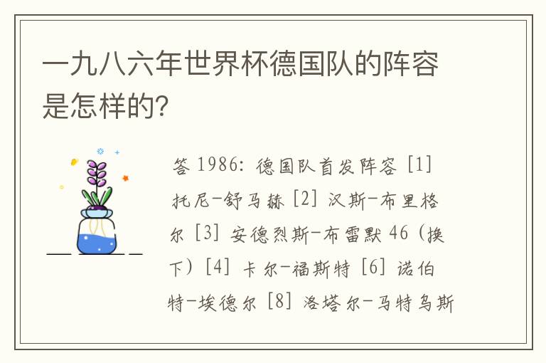 一九八六年世界杯德国队的阵容是怎样的?