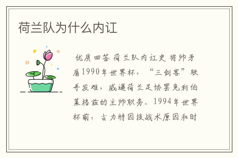 荷兰队为什么内讧