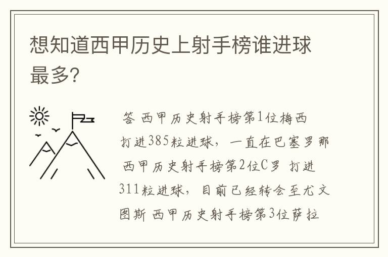 想知道西甲历史上射手榜谁进球最多?