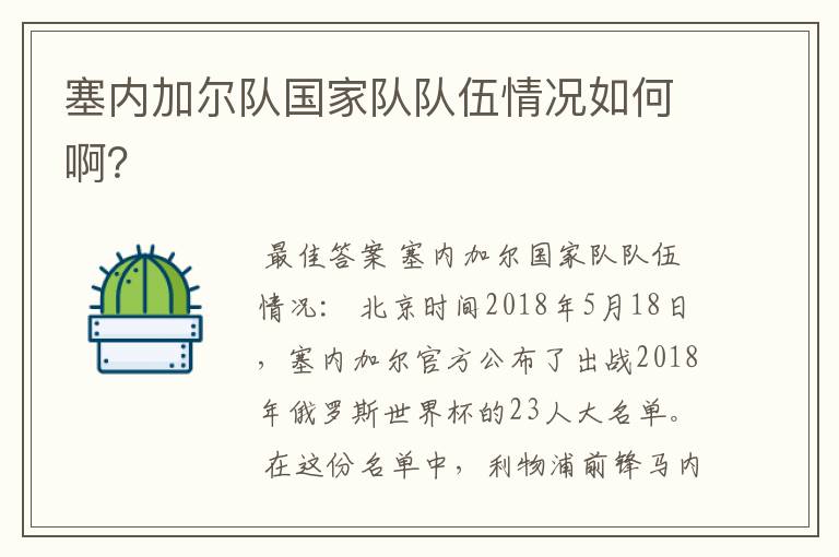 塞内加尔队国家队队伍情况如何啊?