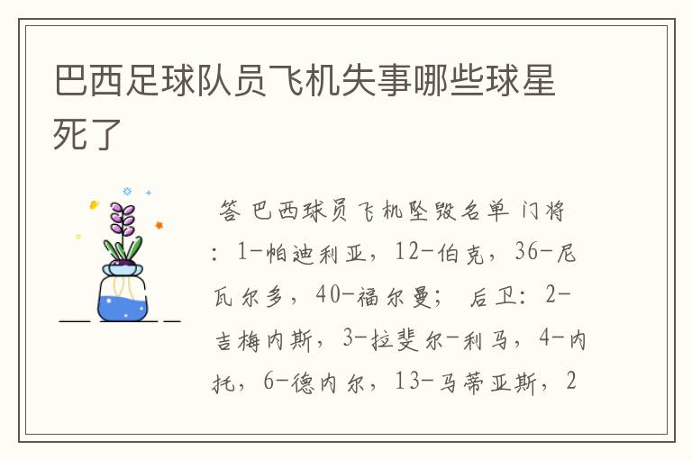 巴西足球队员飞机失事哪些球星死了