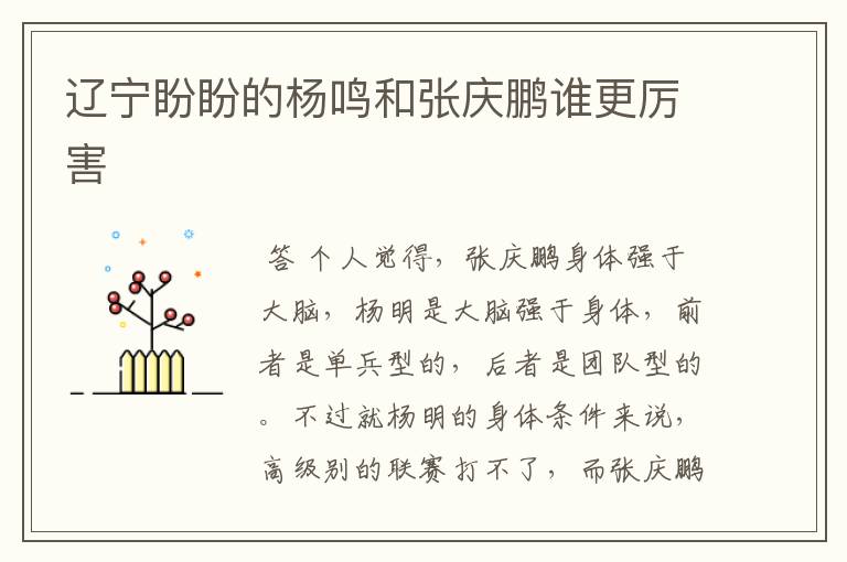辽宁盼盼的杨鸣和张庆鹏谁更厉害