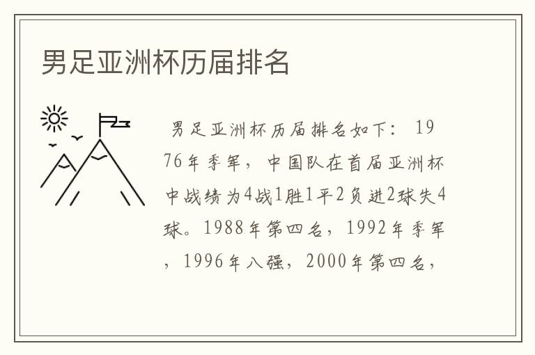 男足亚洲杯历届排名