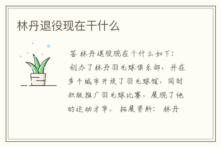 林丹退役现在干什么