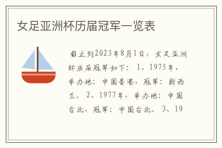 女足亚洲杯历届冠军一览表