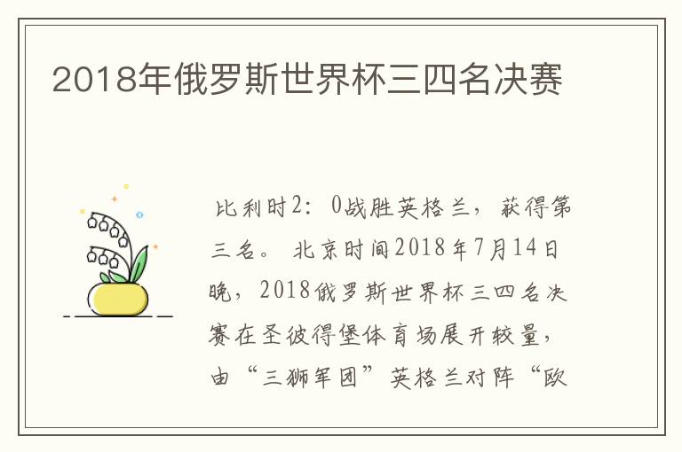 2018年俄罗斯世界杯三四名决赛