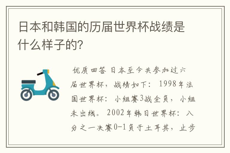 日本和韩国的历届世界杯战绩是什么样子的?