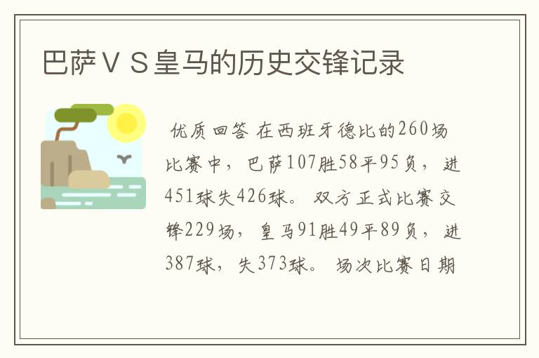 巴萨VS皇马的历史交锋记录