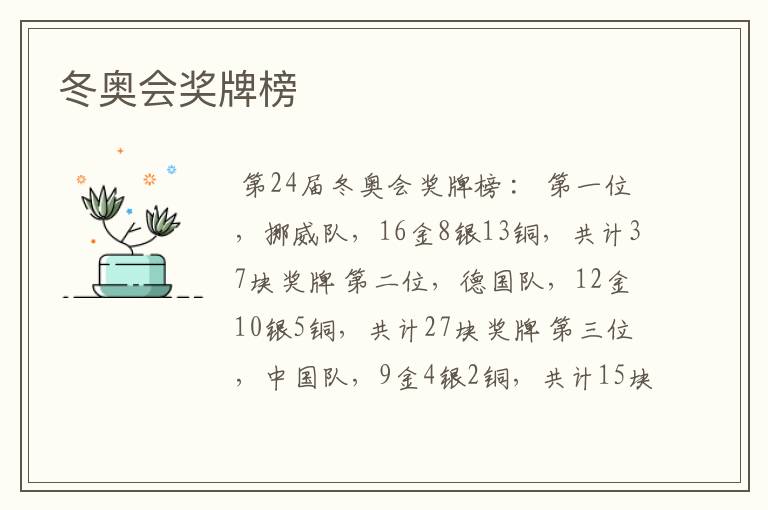 冬奥会奖牌榜