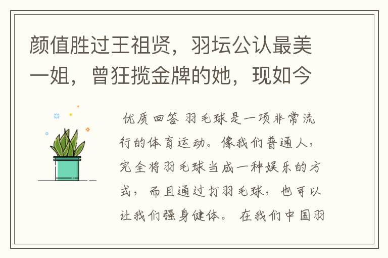 颜值胜过王祖贤,羽坛公认最美一姐,曾狂揽金牌的她,现如今如何?
