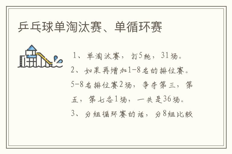 乒乓球单淘汰赛、单循环赛