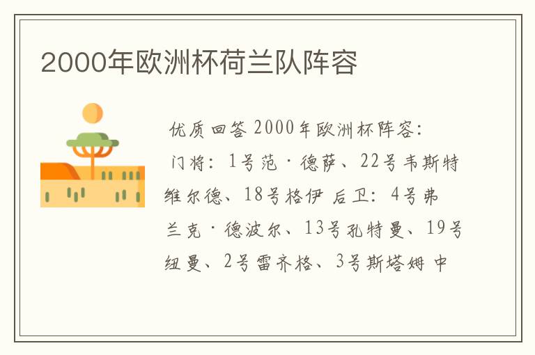 2000年欧洲杯荷兰队阵容
