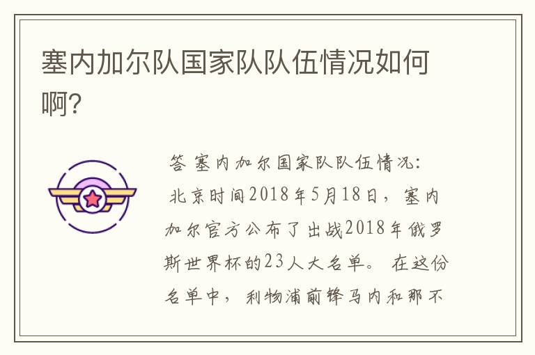塞内加尔队国家队队伍情况如何啊?