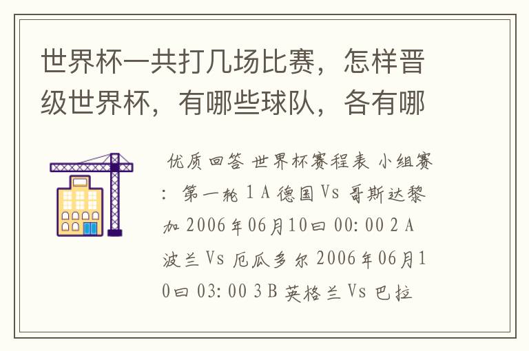 世界杯一共打几场比赛，怎样晋级世界杯，有哪些球队，各有哪些球员？