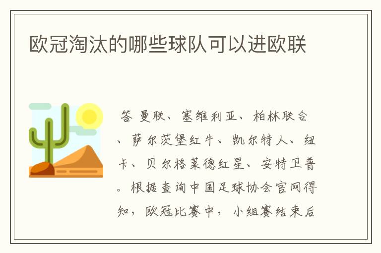 欧冠淘汰的哪些球队可以进欧联