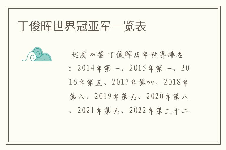 丁俊晖世界冠亚军一览表
