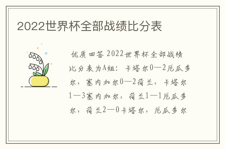 2022世界杯全部战绩比分表