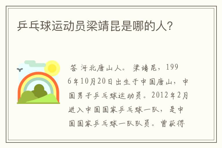 乒乓球运动员梁靖昆是哪的人？