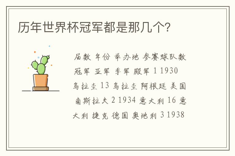 历年世界杯冠军都是那几个?