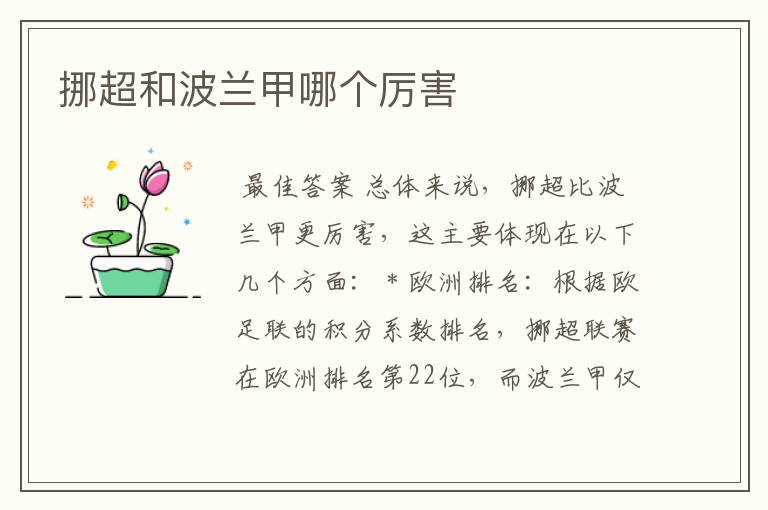 挪超和波兰甲哪个厉害