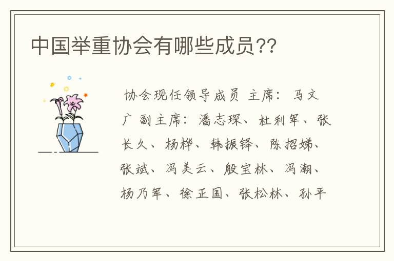 中国举重协会有哪些成员??