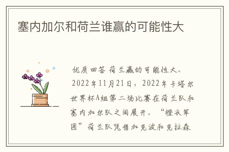 塞内加尔和荷兰谁赢的可能性大