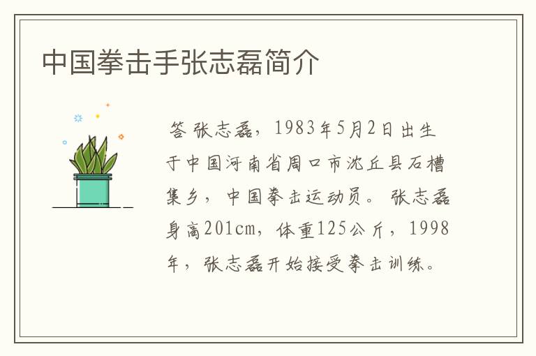 中国拳击手张志磊简介