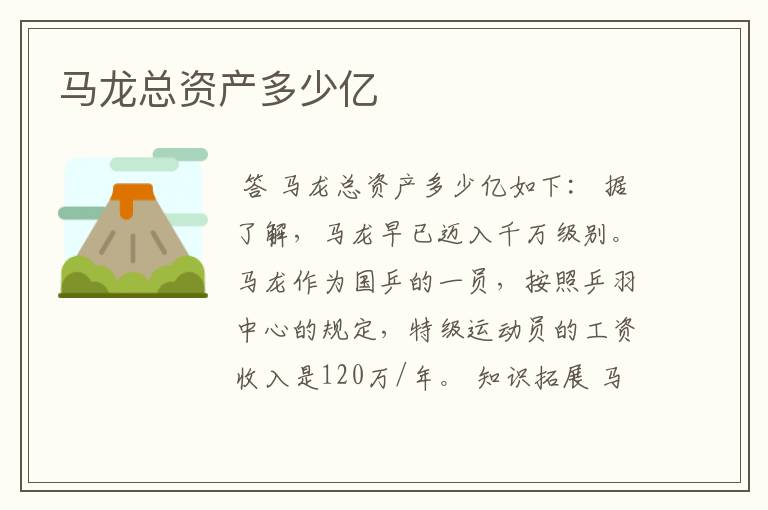 马龙总资产多少亿