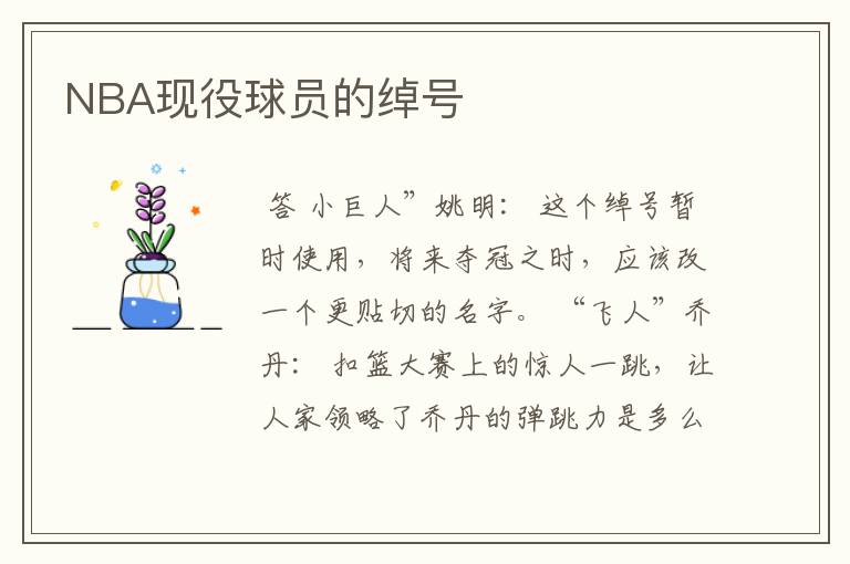 NBA现役球员的绰号