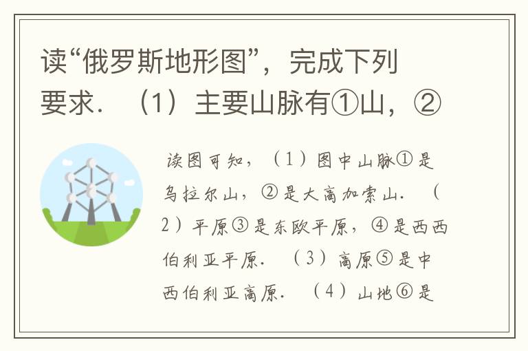读“俄罗斯地形图”，完成下列要求．（1）主要山脉有①山，②山．（2）主要平原有③平