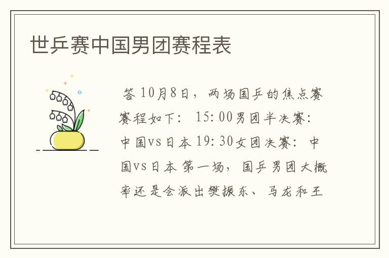 世乒赛中国男团赛程表