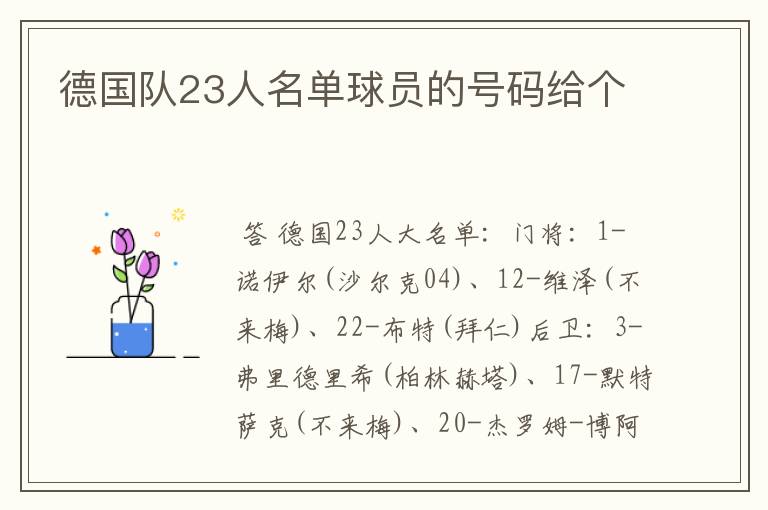 德国队23人名单球员的号码给个
