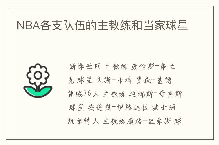 NBA各支队伍的主教练和当家球星