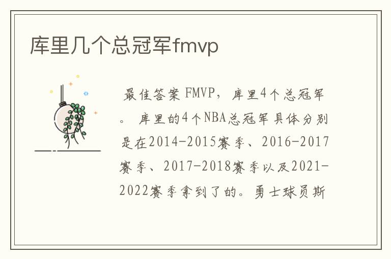 库里几个总冠军fmvp