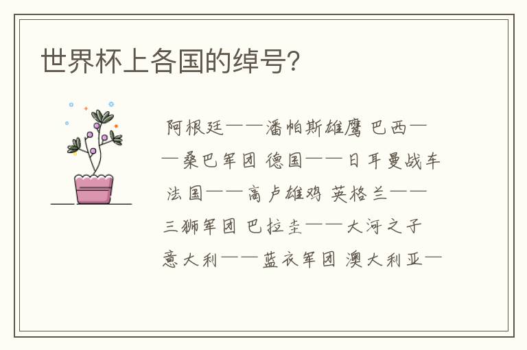 世界杯上各国的绰号？