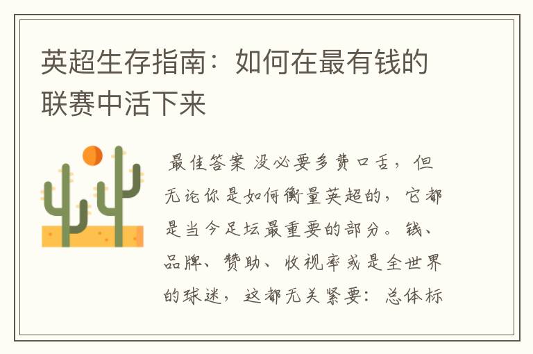 英超生存指南:如何在最有钱的联赛中活下来