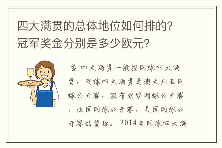 四大满贯的总体地位如何排的?冠军奖金分别是多少欧元?