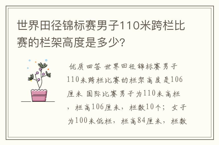 世界田径锦标赛男子110米跨栏比赛的栏架高度是多少?