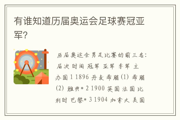有谁知道历届奥运会足球赛冠亚军?