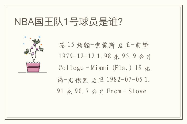 NBA国王队1号球员是谁?