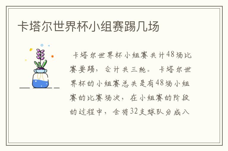 卡塔尔世界杯小组赛踢几场