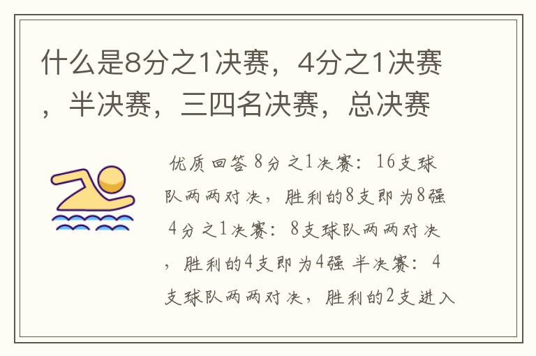 什么是8分之1决赛,4分之1决赛,半决赛,三四名决赛,总决赛