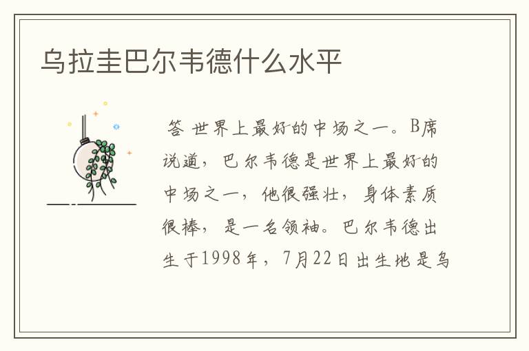 乌拉圭巴尔韦德什么水平