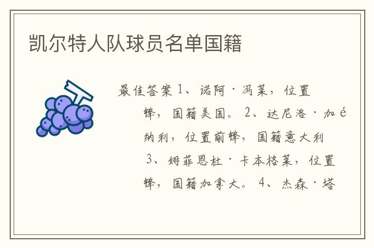 凯尔特人队球员名单国籍