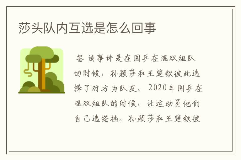 莎头队内互选是怎么回事
