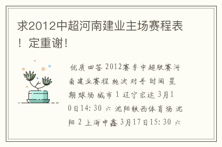 求2012中超河南建业主场赛程表!定重谢!